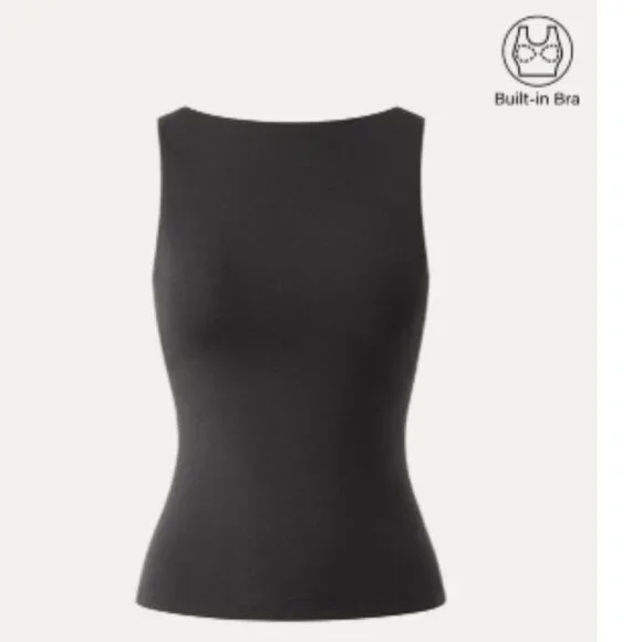 OGL Stretch Cotton Boatneck Brami Tank, Black | Large NWT - Picture 3 of 7